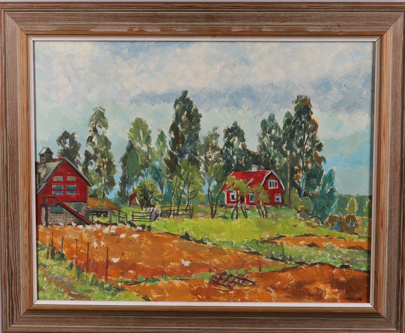 ENDEL KÖKS. Olja på pannå, "Gårdsmotiv", signerad och daterad -54.