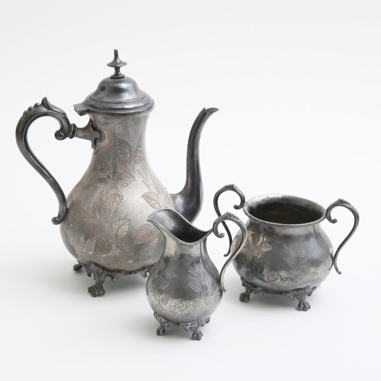 KAFFESET, 3 delar, metall, 1900-tal.