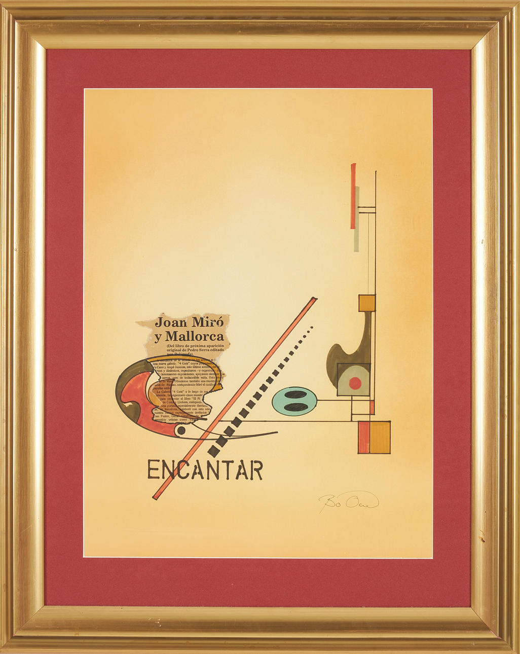 BO ÖRN. Composition, collage, ink, applications magazine article Joan Míro, signed.