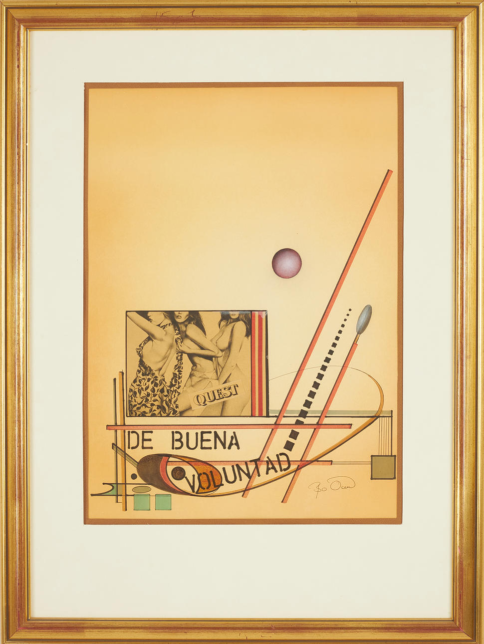 BO ÖRN. Composition, collage, ink and applications, signed.