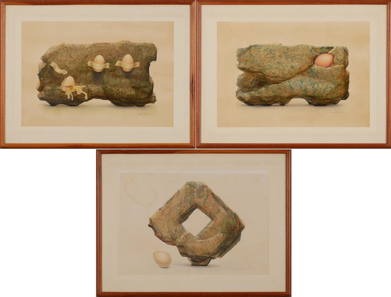 OIDENTIFIERAD KONSTNÄR. Paintings, 3 pieces, lithographic print.