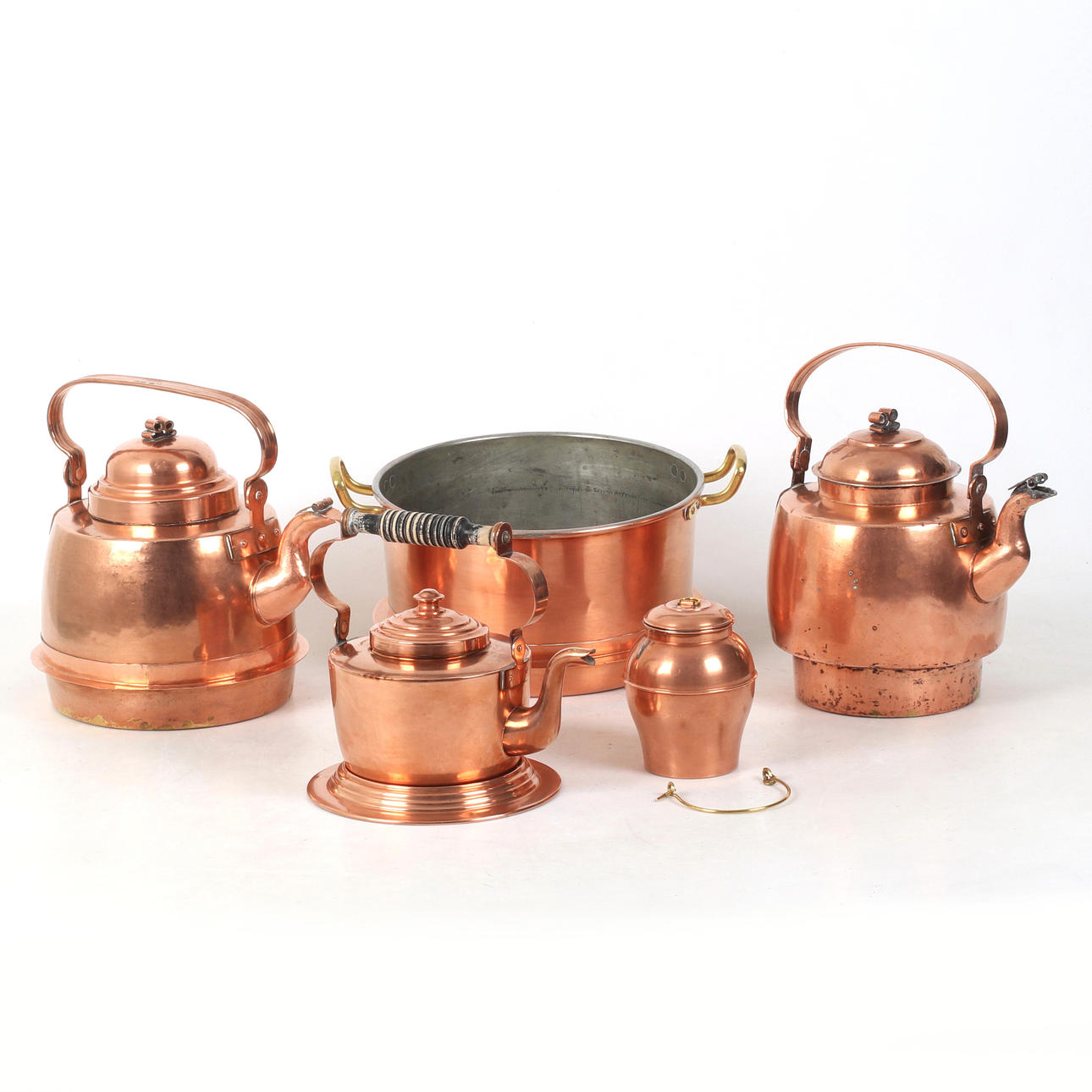 COFFEE POTS, 3pcs, CAULDRON, CREAM MAKER, copper, 18/1900's.