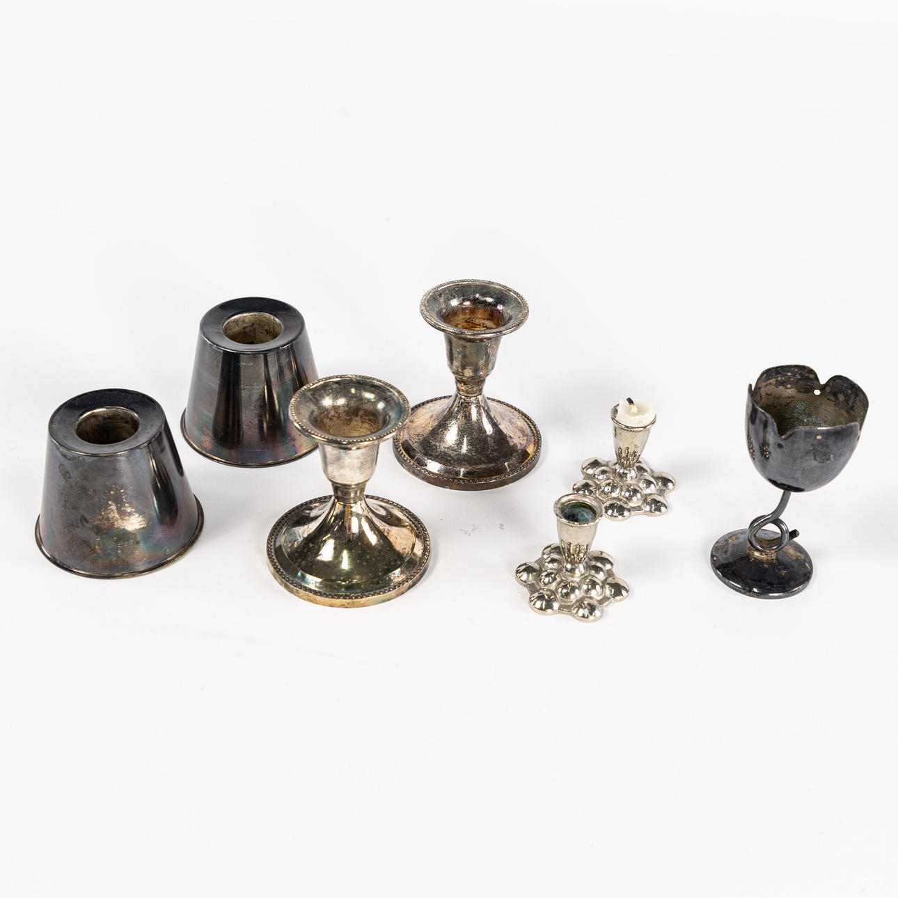 CANDLESTICKS, 7 pcs, nickel silver.