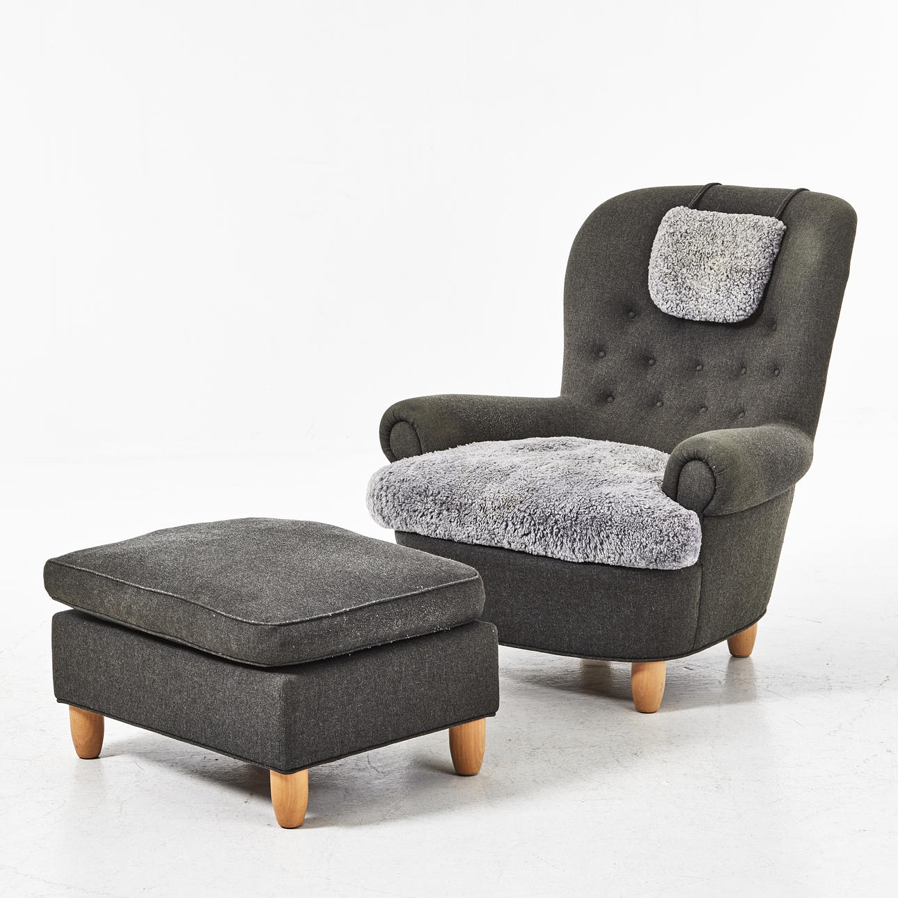 CARL MALMSTEN. Armchair with footstool, "Giant toad”.