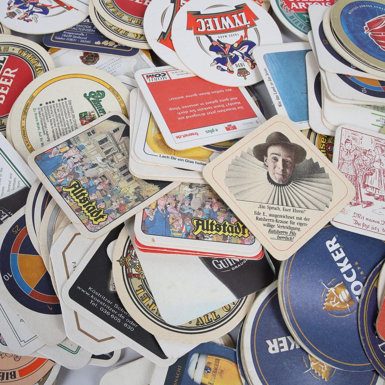 COASTERS, approx. 135 pcs, mostly beers, breweriana, carton.