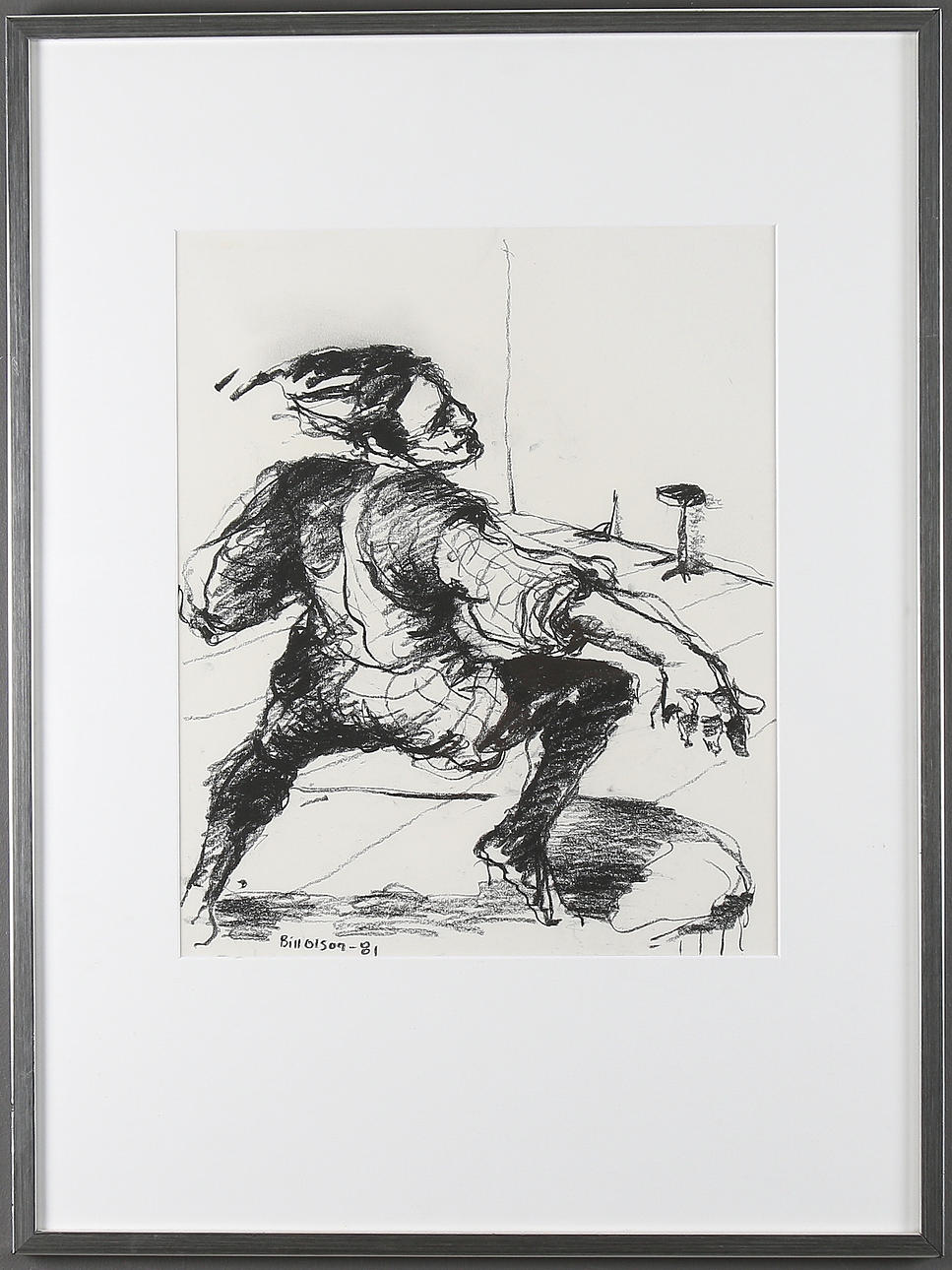 BIL OLSON. Figurkomposition, kolteckning, signerad och daterad -81.