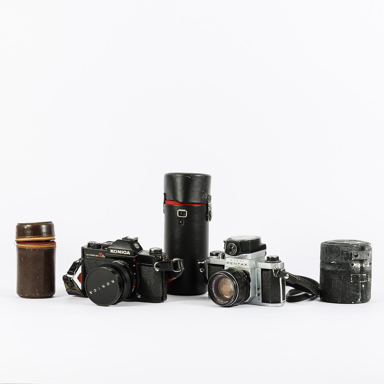 CAMERAS, Pentax and Konica with accessories.