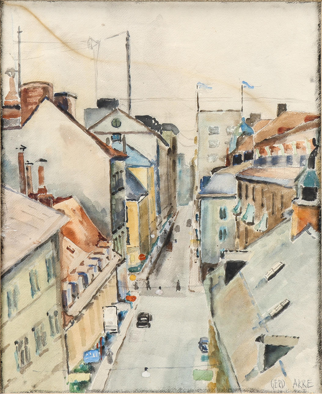 GERD GÖRAN. Watercolour, "Stadsbild", signed.