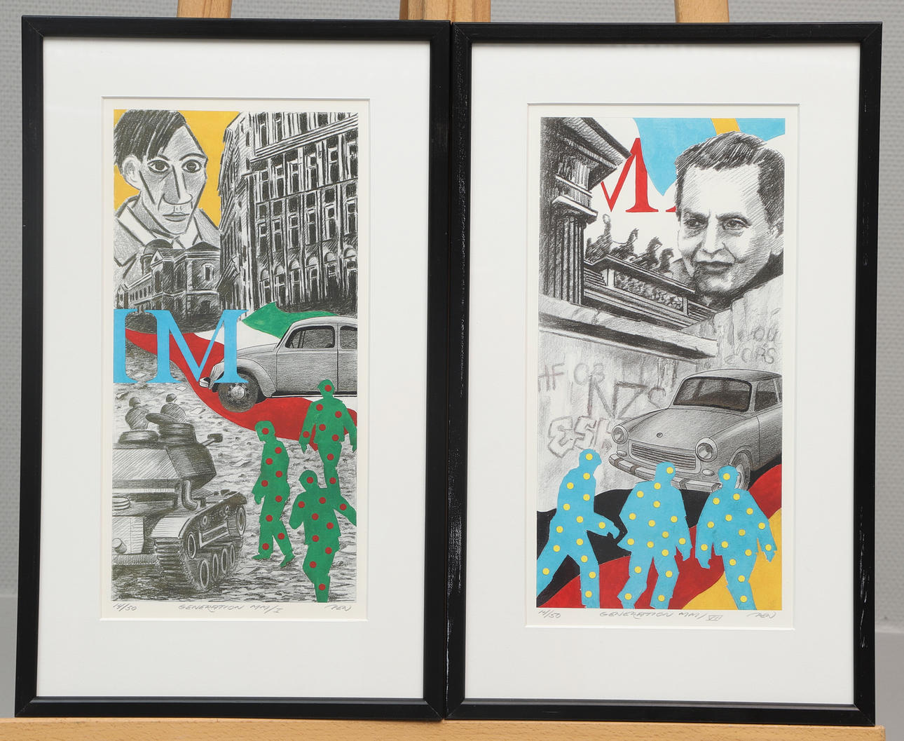 OIDENTIFIERAD KONSTNÄR. Colour lithographs, 2 pcs, “Generation MM/I & MM/VII”, signed, numbered 14/50.