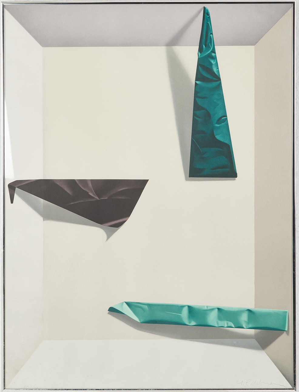 YRJÖ EDELMANN. Komposition auf Papier, Farblithografie, signiert.