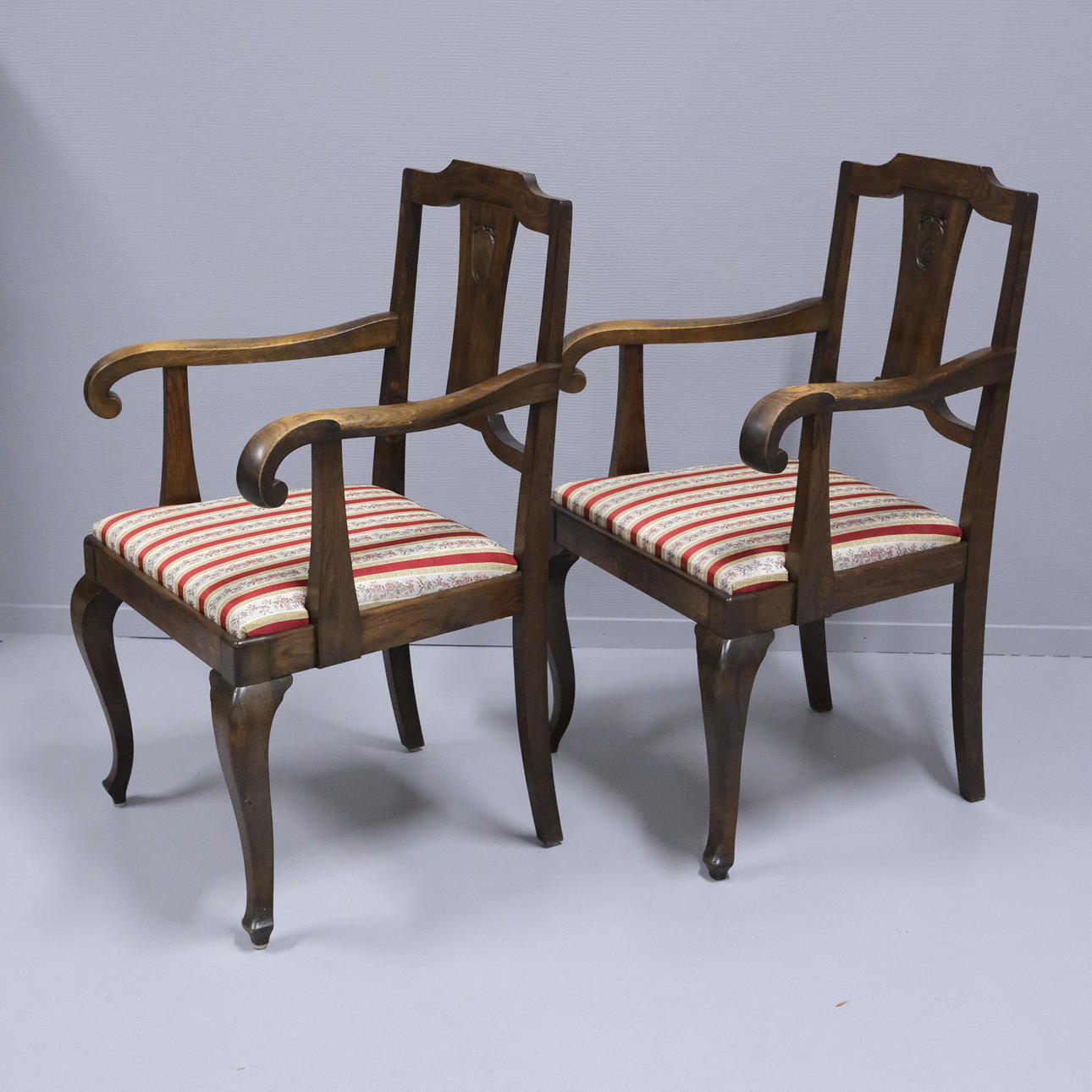 ARMCHAIRS, OAK, TWO PIECES.