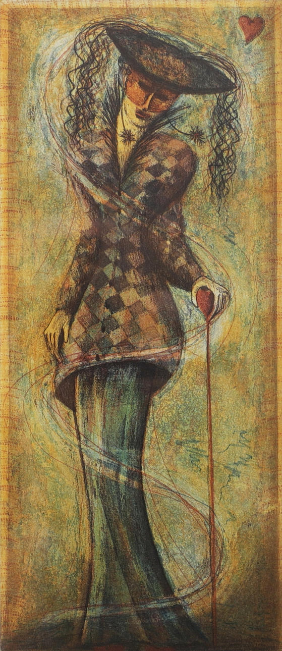 IRENE JARZ. “Hearts lady”, etching, signed, numbered 78/175.