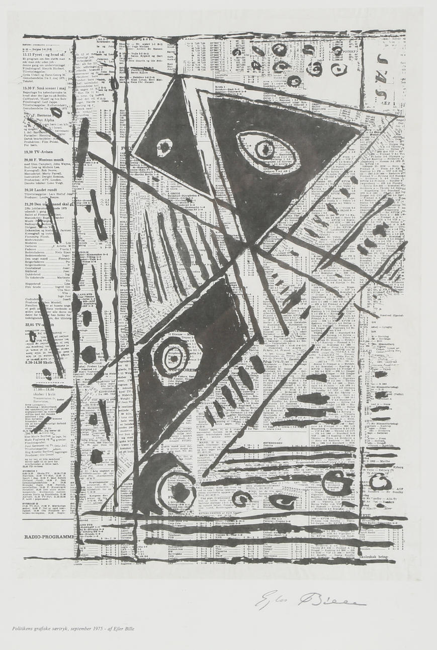 EJLER BILLE (1910-2004). Mask composition, lead signed offset print, 1975.