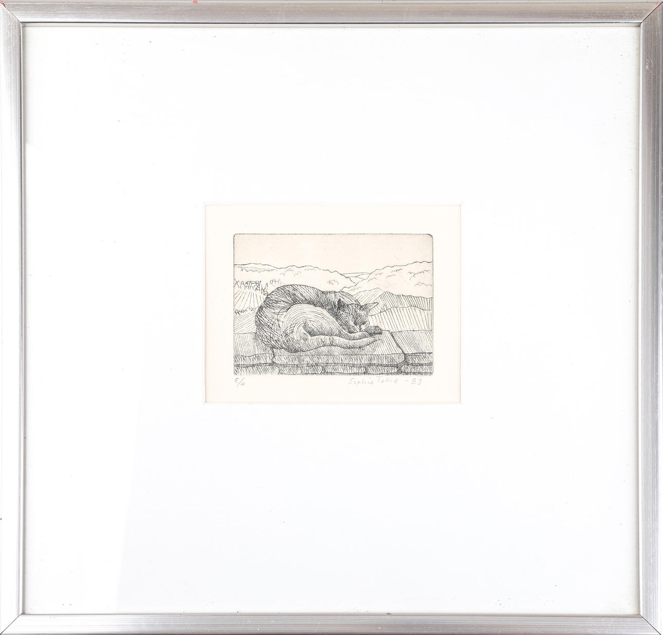 SOPHIE  TOTTIE. Sleeping cat, etching, marked: E/A, signed, dated -83.
