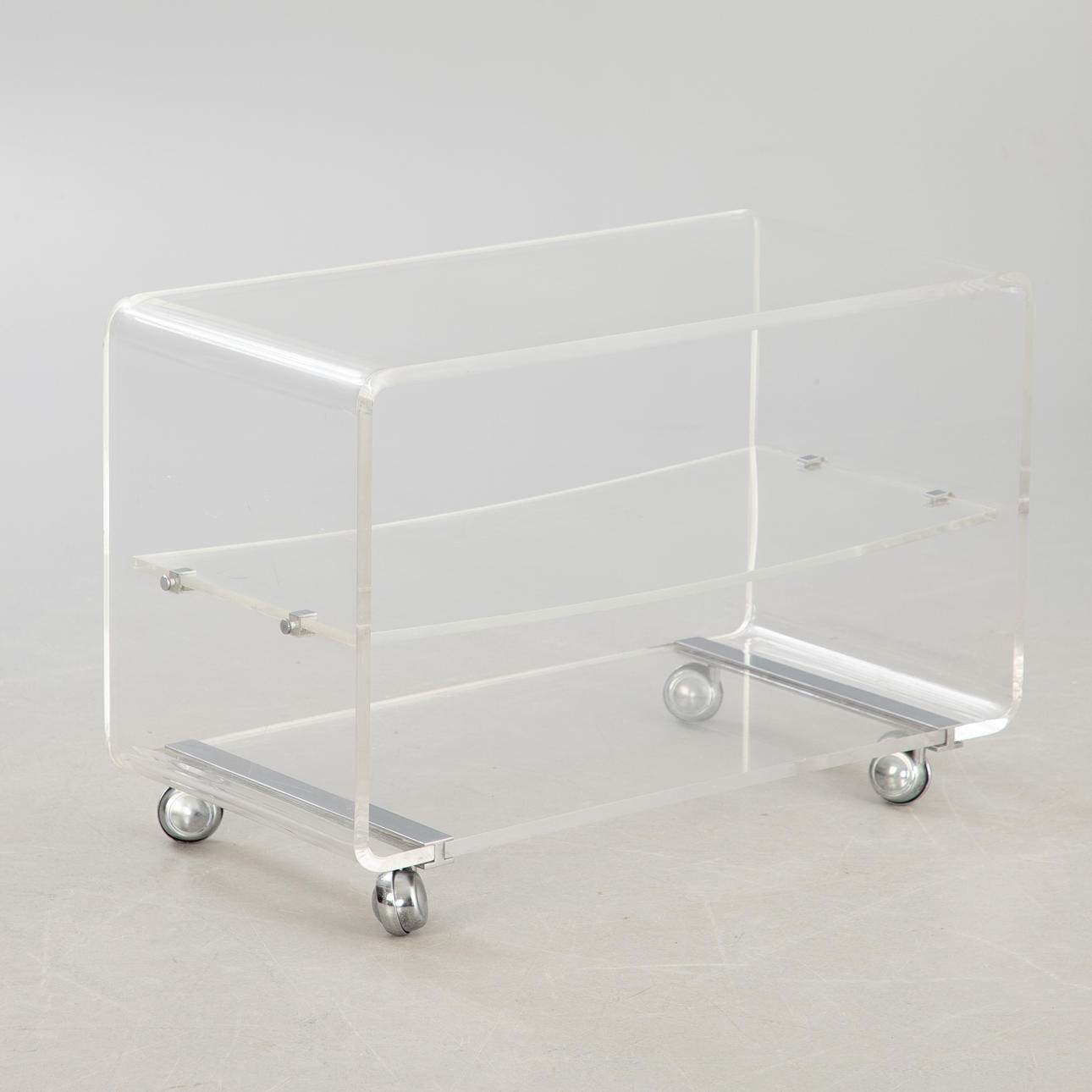 Acrylic trolley/Hifi rack on wheels, 1990s.