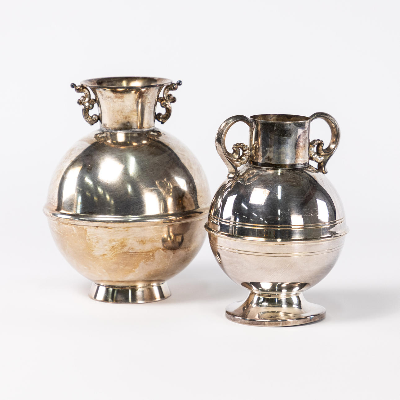 VASES, 2 pcs, nickel silver, height 22 cm and smaller.