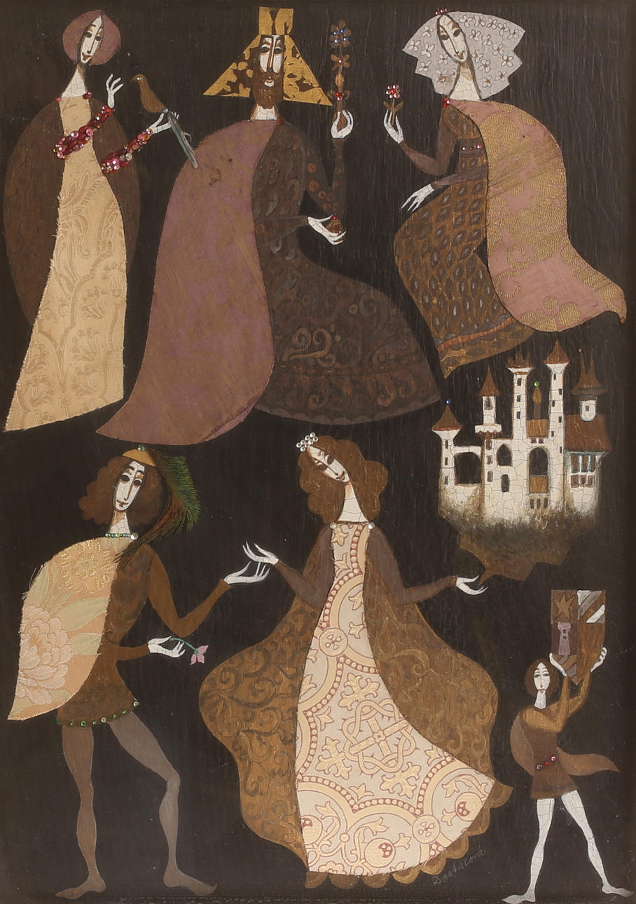 ALENA DOSTALOVA. Mixed media, collage, signed.