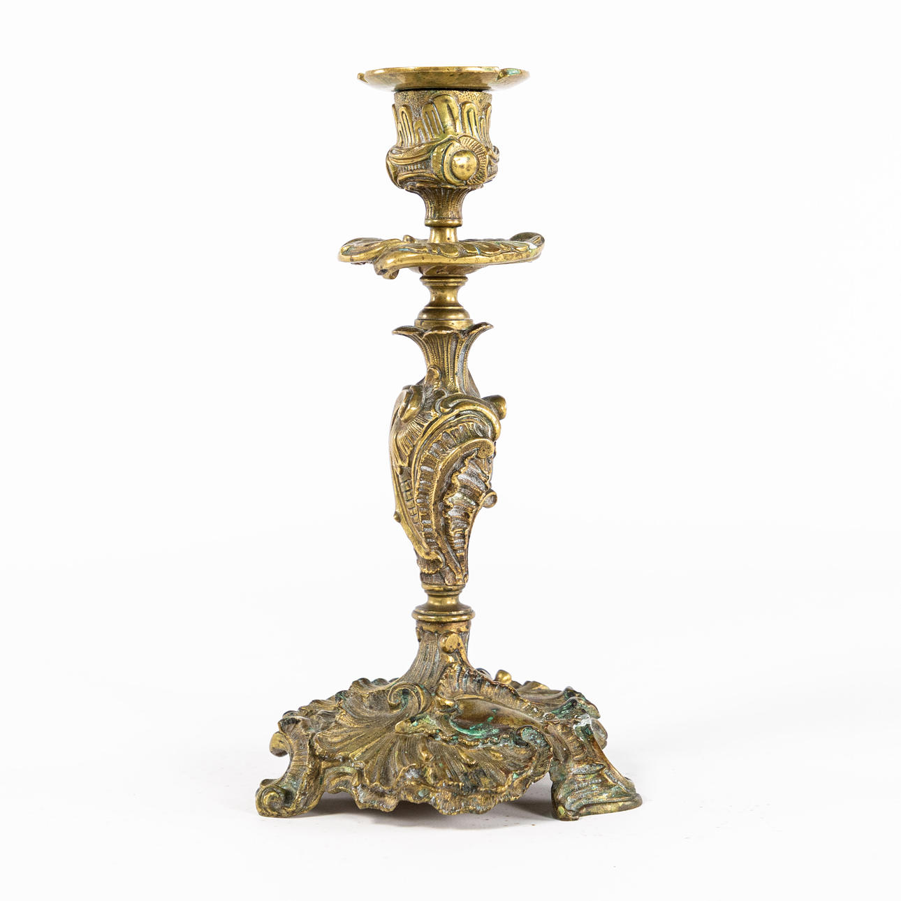 A bronze rococo candlestick, 18th/20th century.