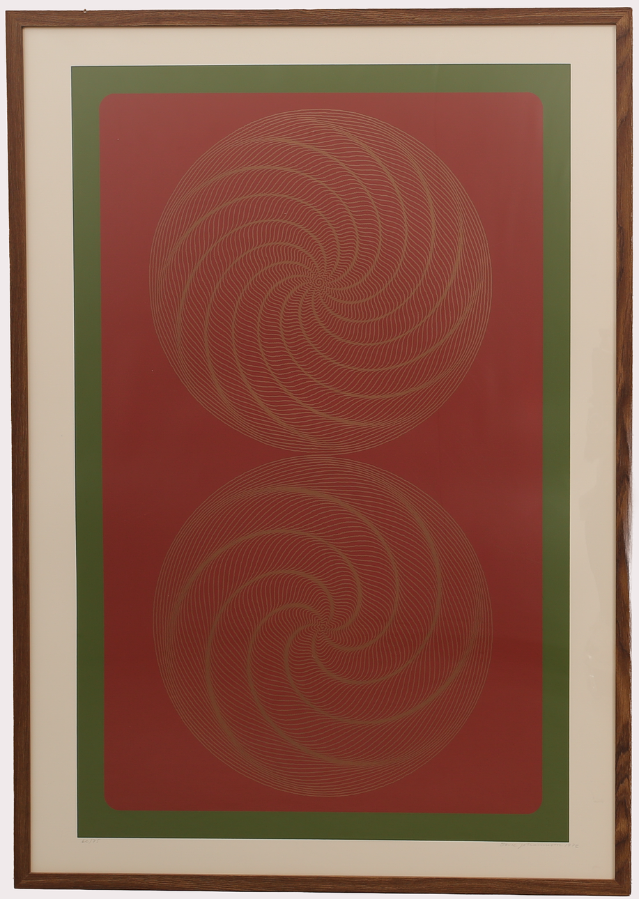 STURE JOHANNESSON. Lithograph, composition, signed, numbered 67/75, dated 1972, red/green.