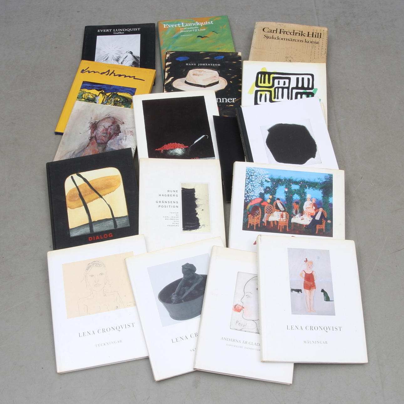 KONSTBÖCKER, 16 volymer, svensk konst, bl.a Lena Cronqvist, Carl Fredrik Hill.