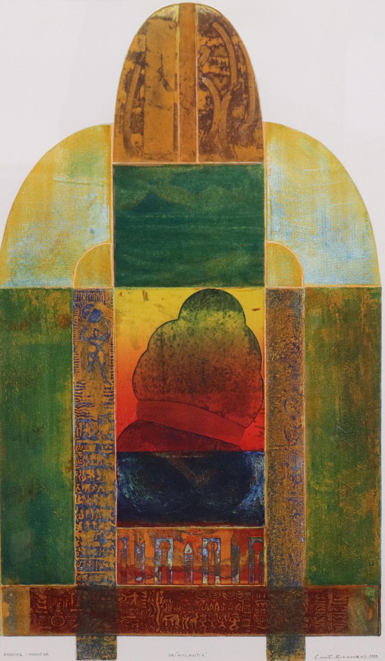 CURT BJERNEVI (1937-2012). etching, monotype, clock “Atlantis”.