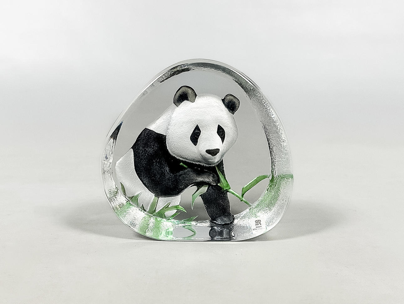 MATS JONASSON. GLASS BLOCK, “Panda”, signed, Paintlock.