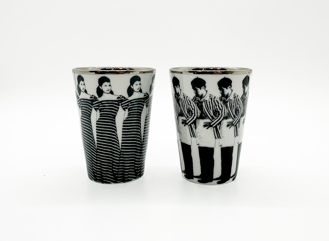 ÅSA LINDSTRÖM. SNAP BEAKER, 2 pcs, ceramic, painted platinum, Rörstrand.