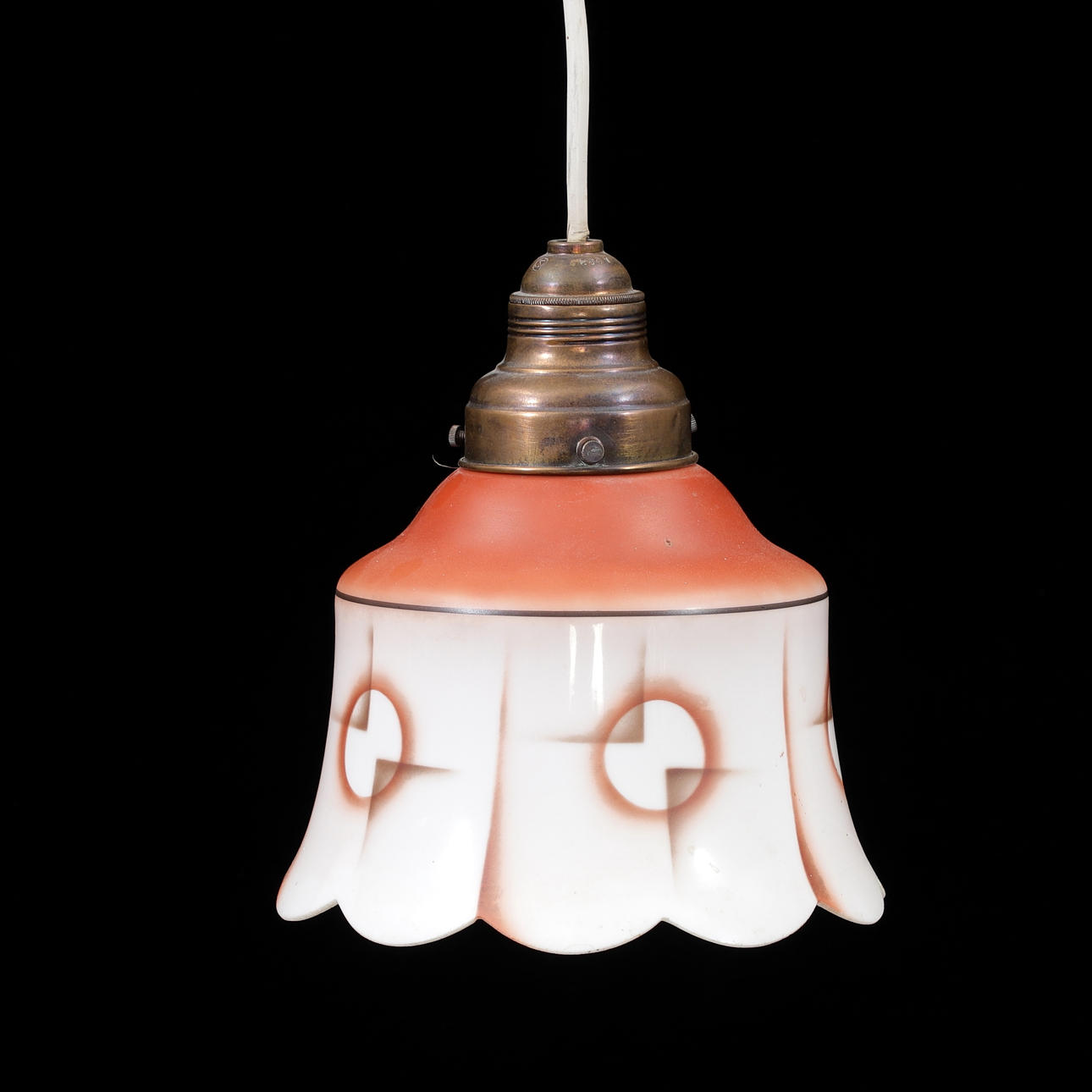 A 1930's glass/copper ceiling lamp.