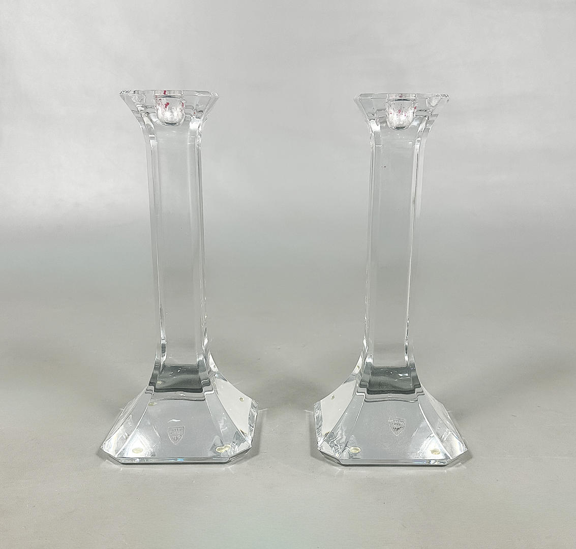 OLLE ALBERIUS. CANDLESTICKS, a pair, glass, “Regina”, Orrefors.