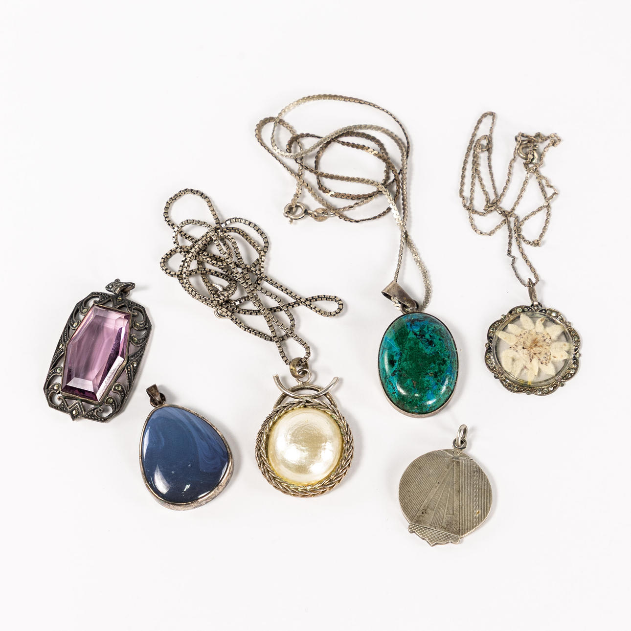 PENDANTS, NECKLACE, 6 pcs, silver.