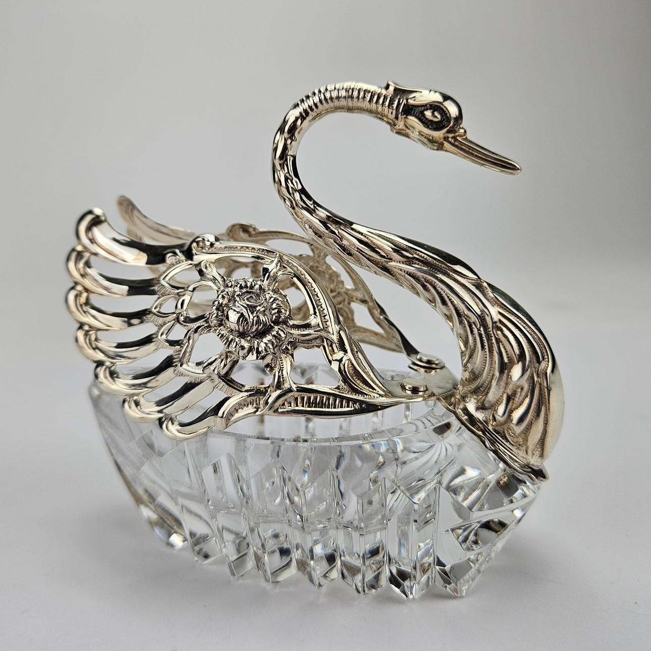 SKÅL, silver och glas, svan, 1900-tal.