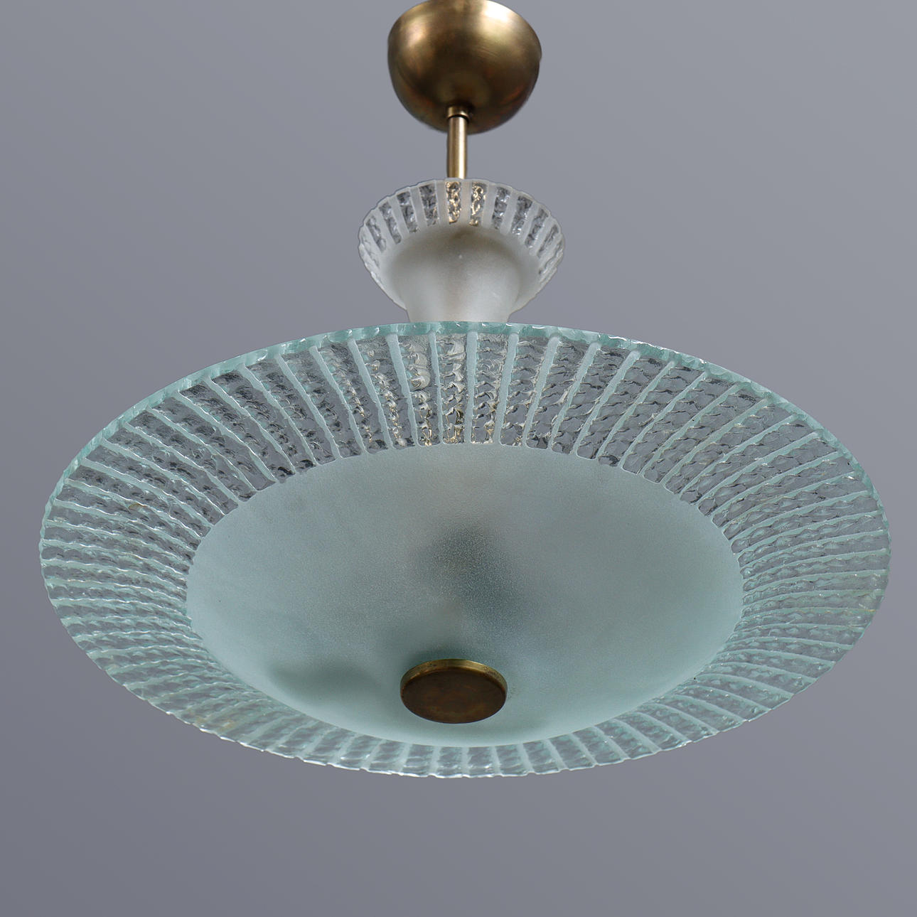 CEILING PLAFOND 1940/1950'S, GLASS WITH UPPER CUP, BRASS.