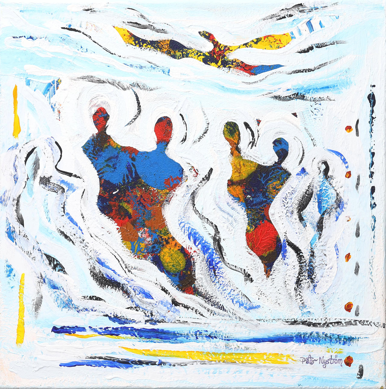 PETER NYSTRÖM. Acrylic on canvas, “Come fly with me”, signed.