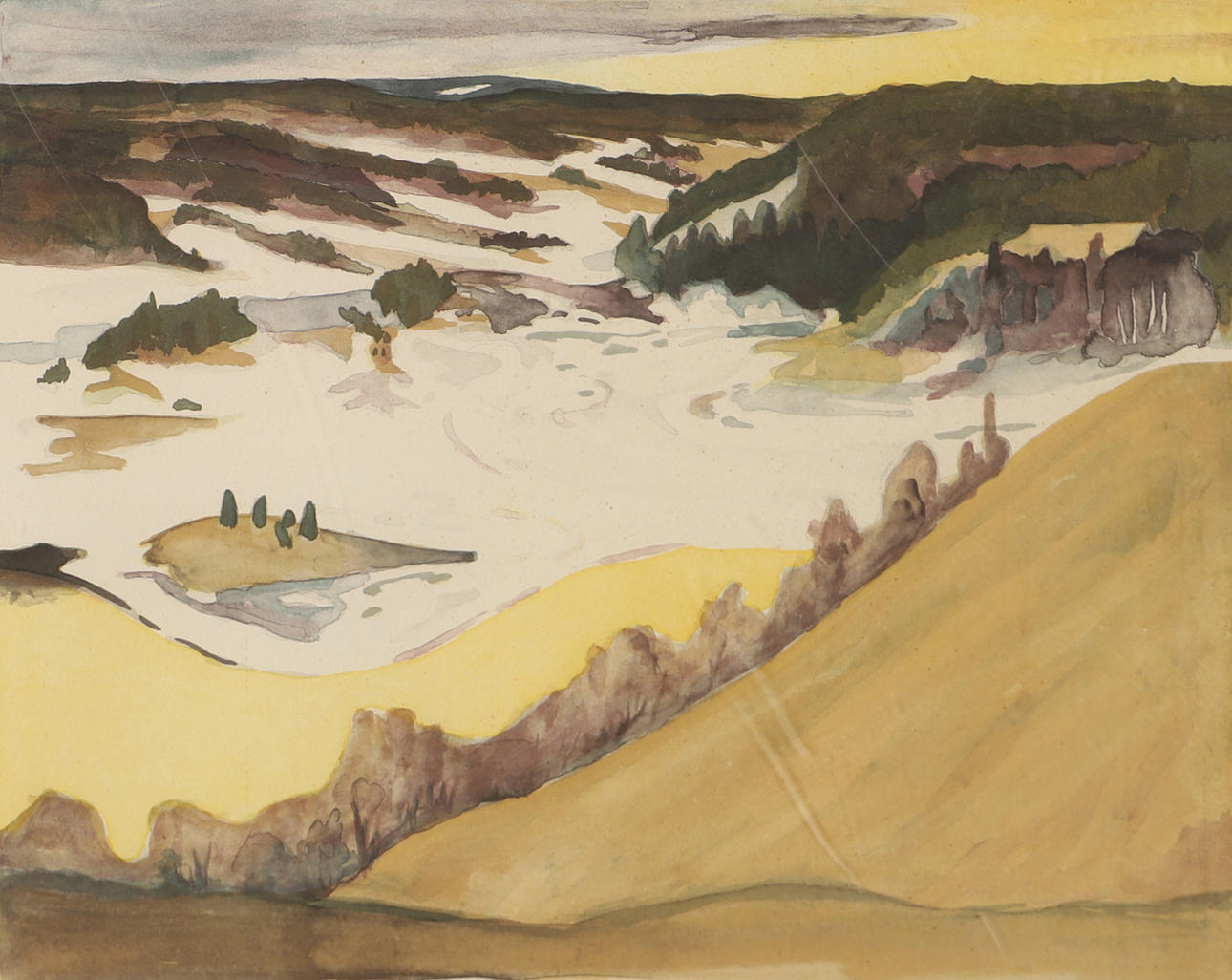 JOHN THORGREN. Winter landscape, lithograph in colours, signed J. Thorgren.