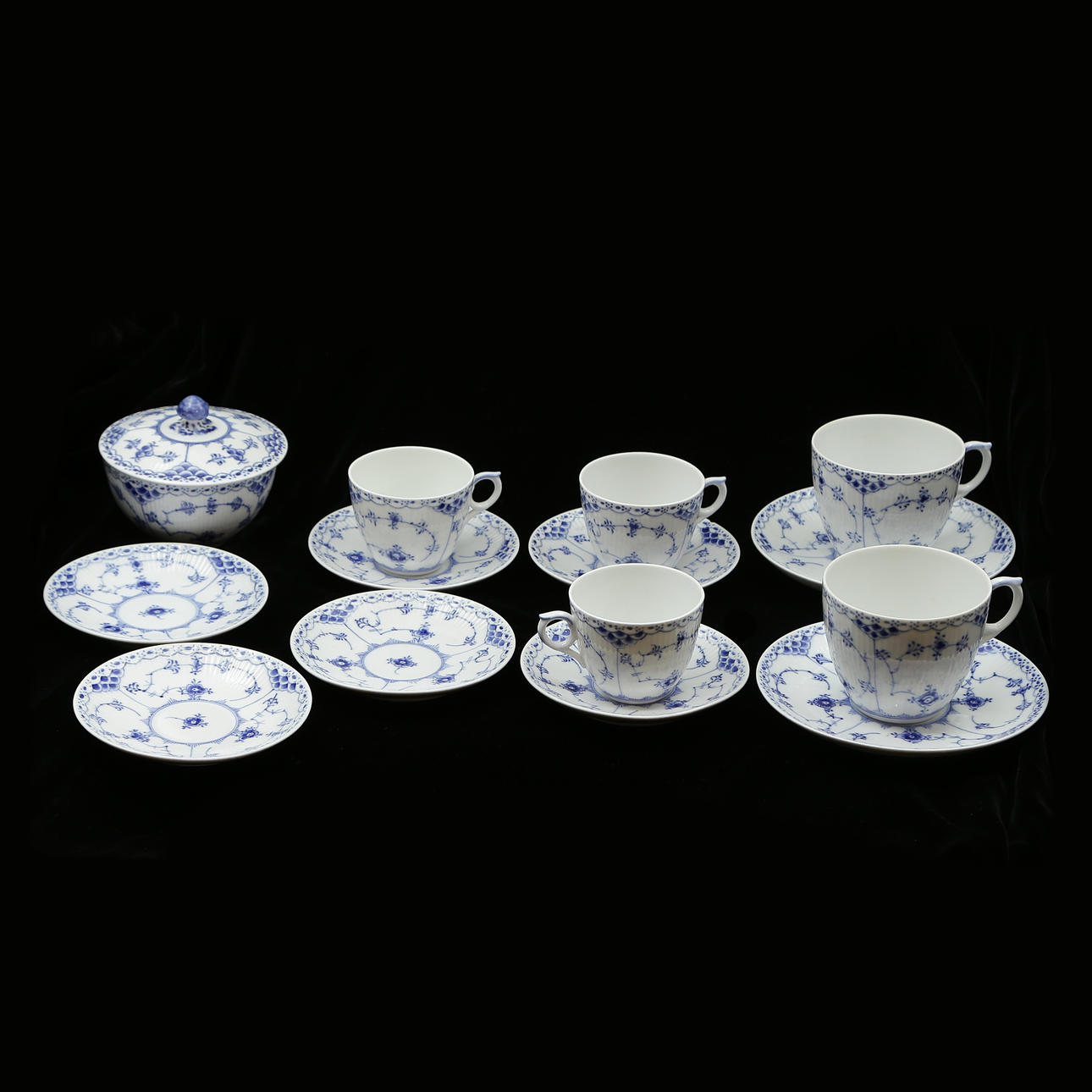 ROYAL COPENHAGEN, TEA CUPS WITH SAUCER, COFFEE CUPS WITH SAUCER, SUGAR ...