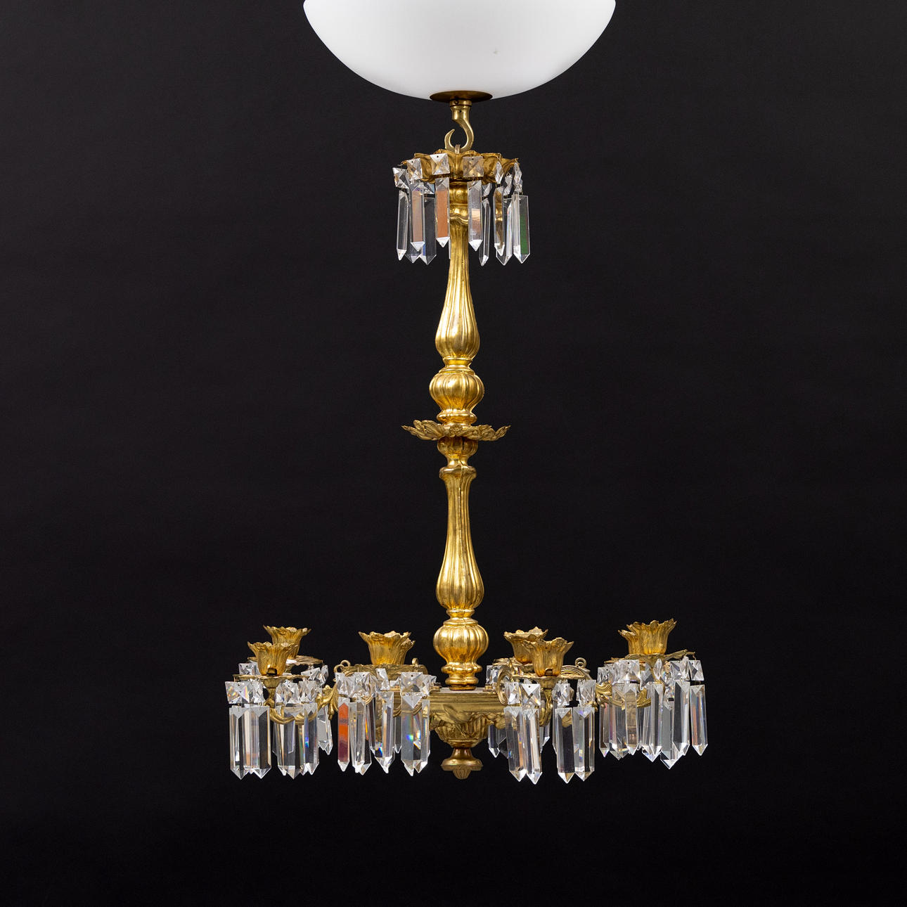 LJUSKRONA, mässing och glas, 1900-tal.