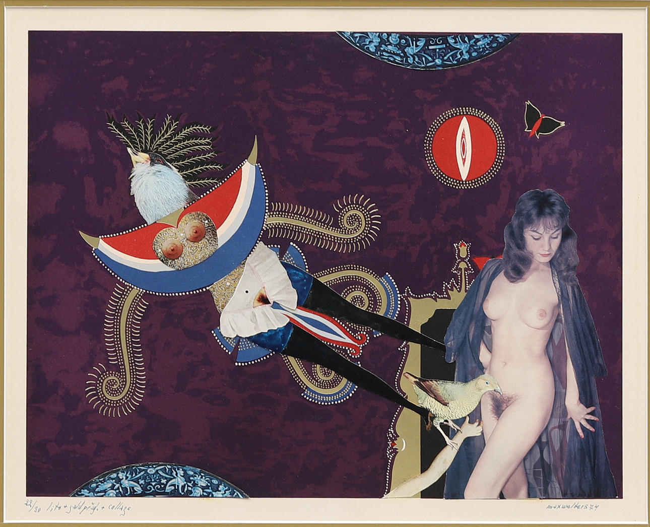 MAX WALTER SVANBERG. Lithograph with gold embossing and collage, signed, dated -74 and numbered 22/30.