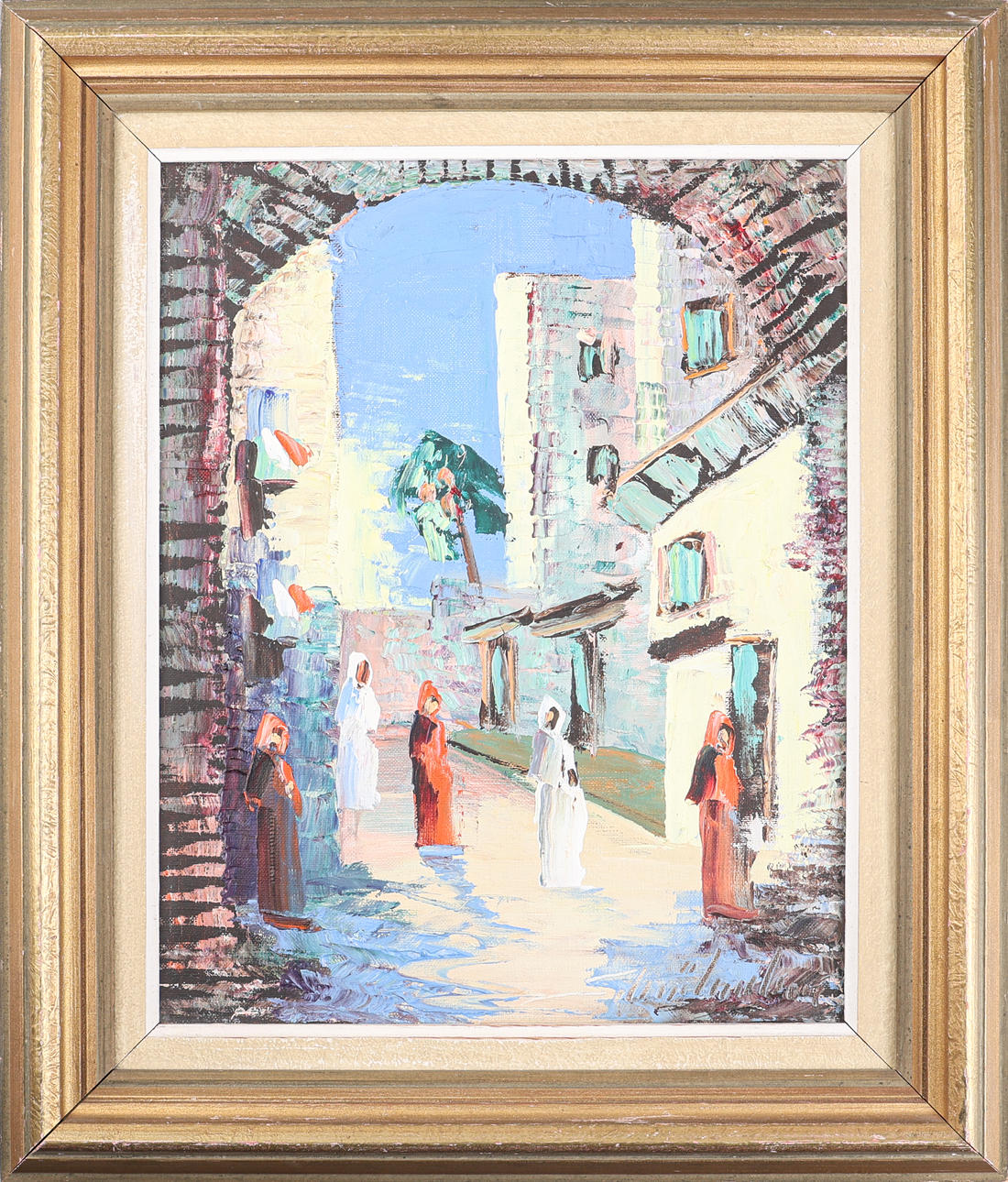 OIDENTIFIERAD KONSTNÄR. Oil on canvas, street environment, signed.