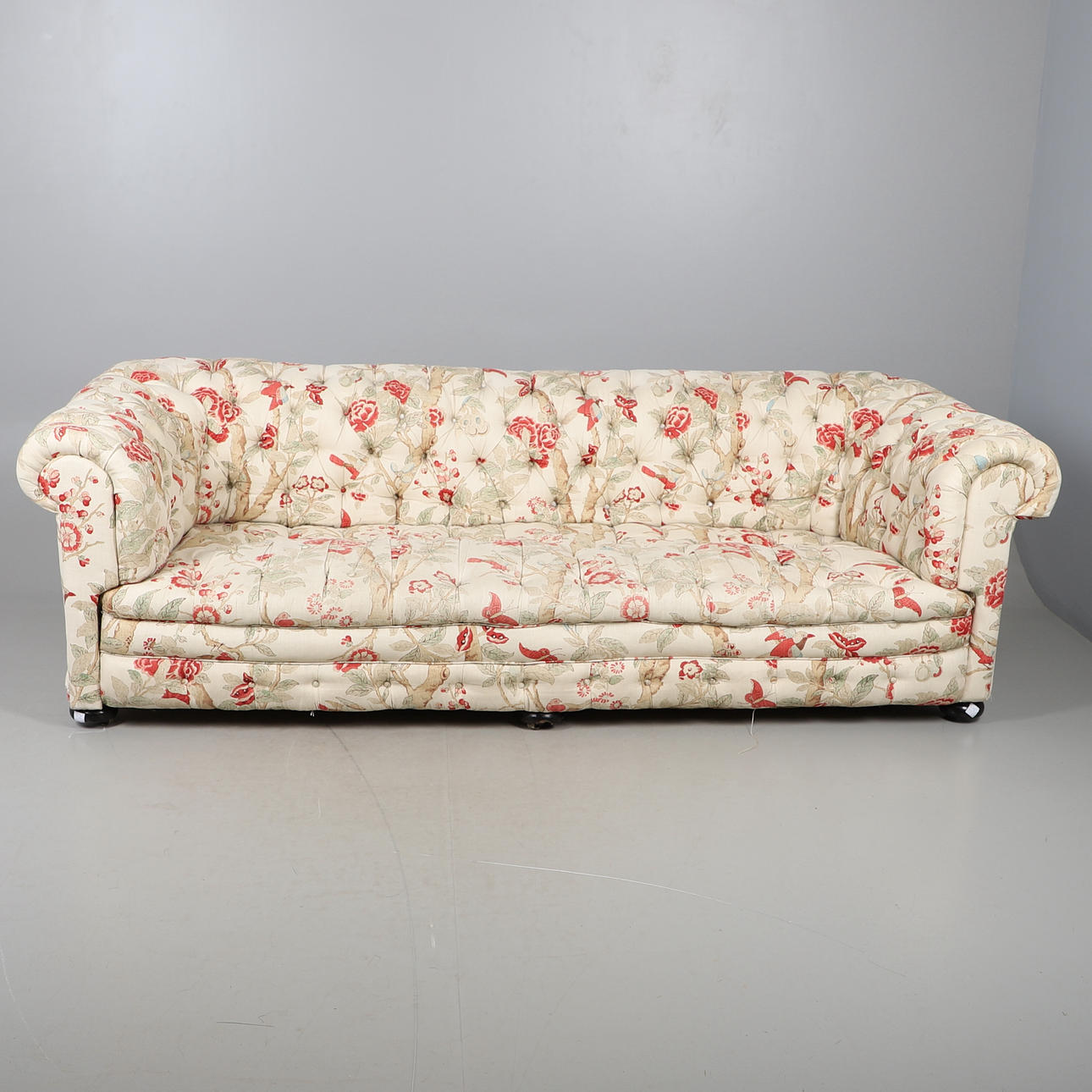 EXCEPTIONALLY LARGE VICTORIAN UPHOLSTERED CHESTERFIELD SOFA.