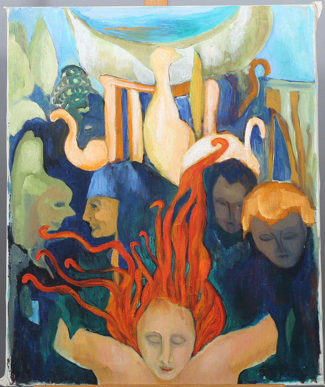 MONA SEILITZ. Olja på duk, Flammande lockar, signerad a tergo, daterad -89.