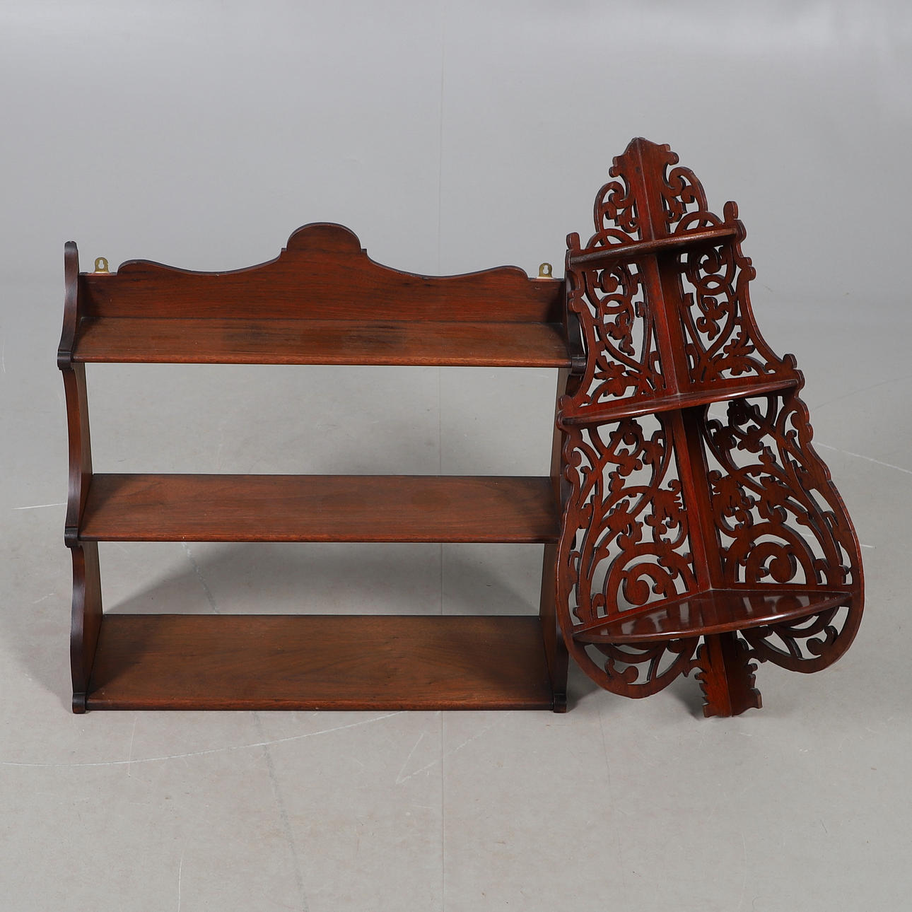 A PIERCED CORNER SHELF AND ANOTHER.