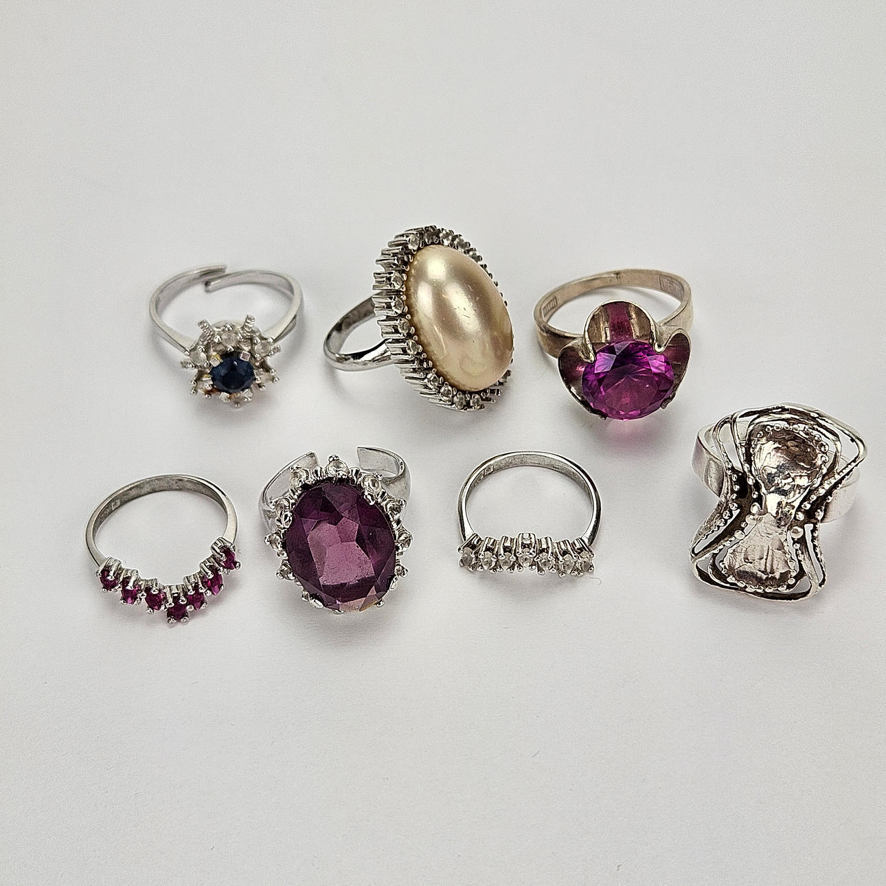 RINGAR, 7 st, silver, 6 med stenar.