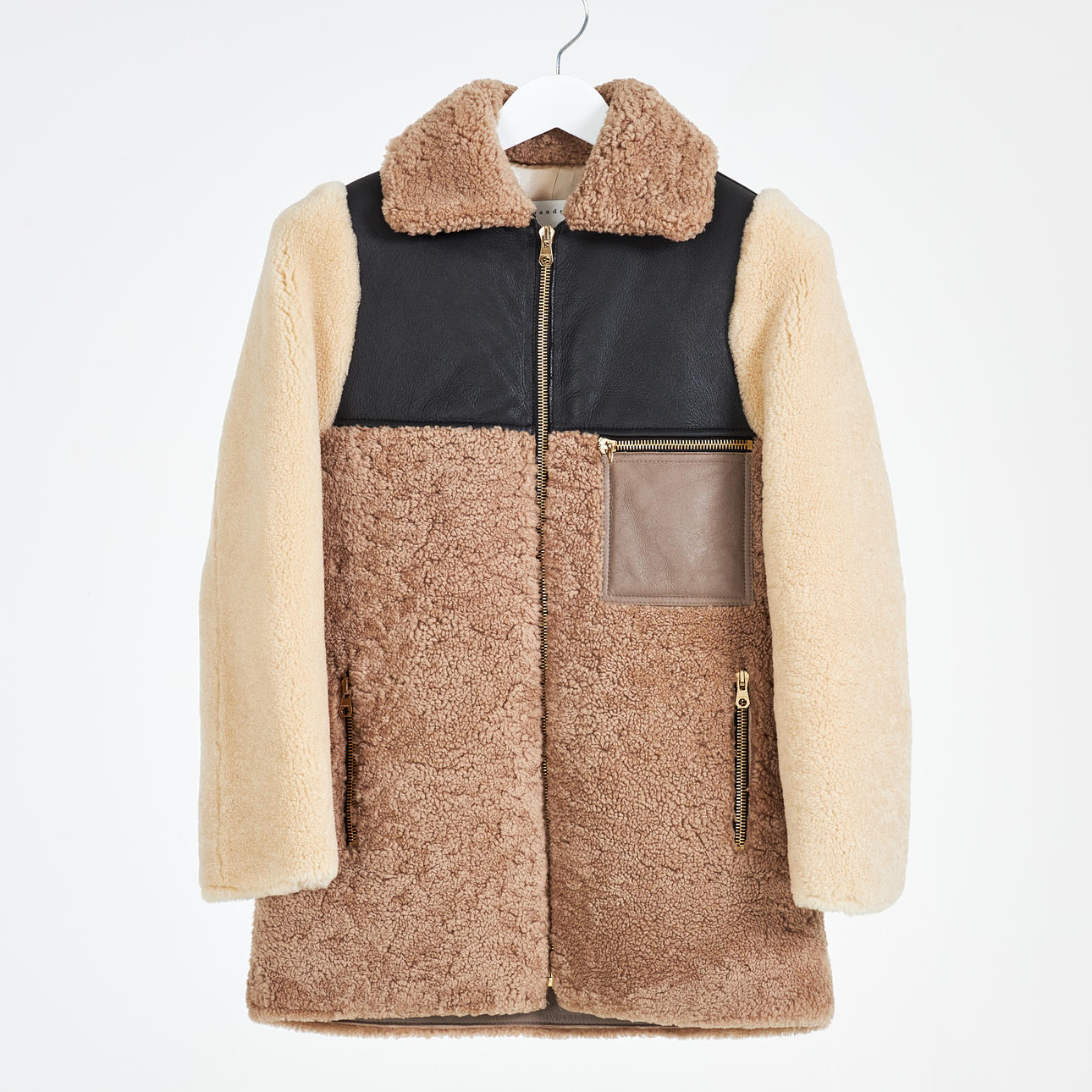 SANDRO, Jacket, sheepskin and leather, size marked 1/38.