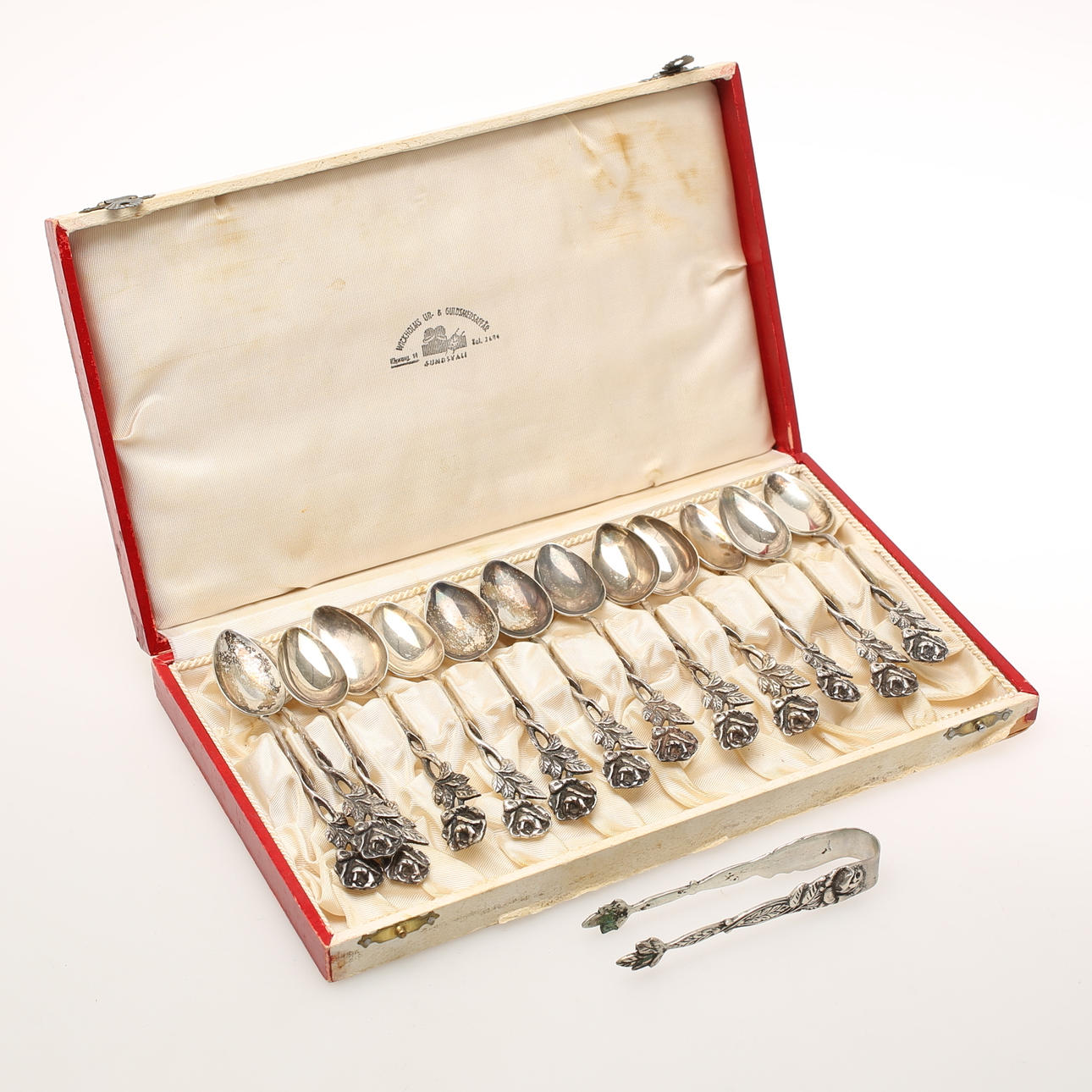 KAFFESKEDAR, 13 st. SOCKERTÅNG. Silver.