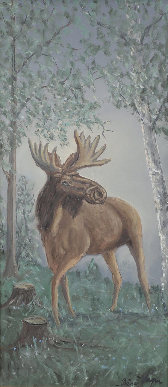 YNGVE JOHANSSON. Moose, oil on panel, signed.