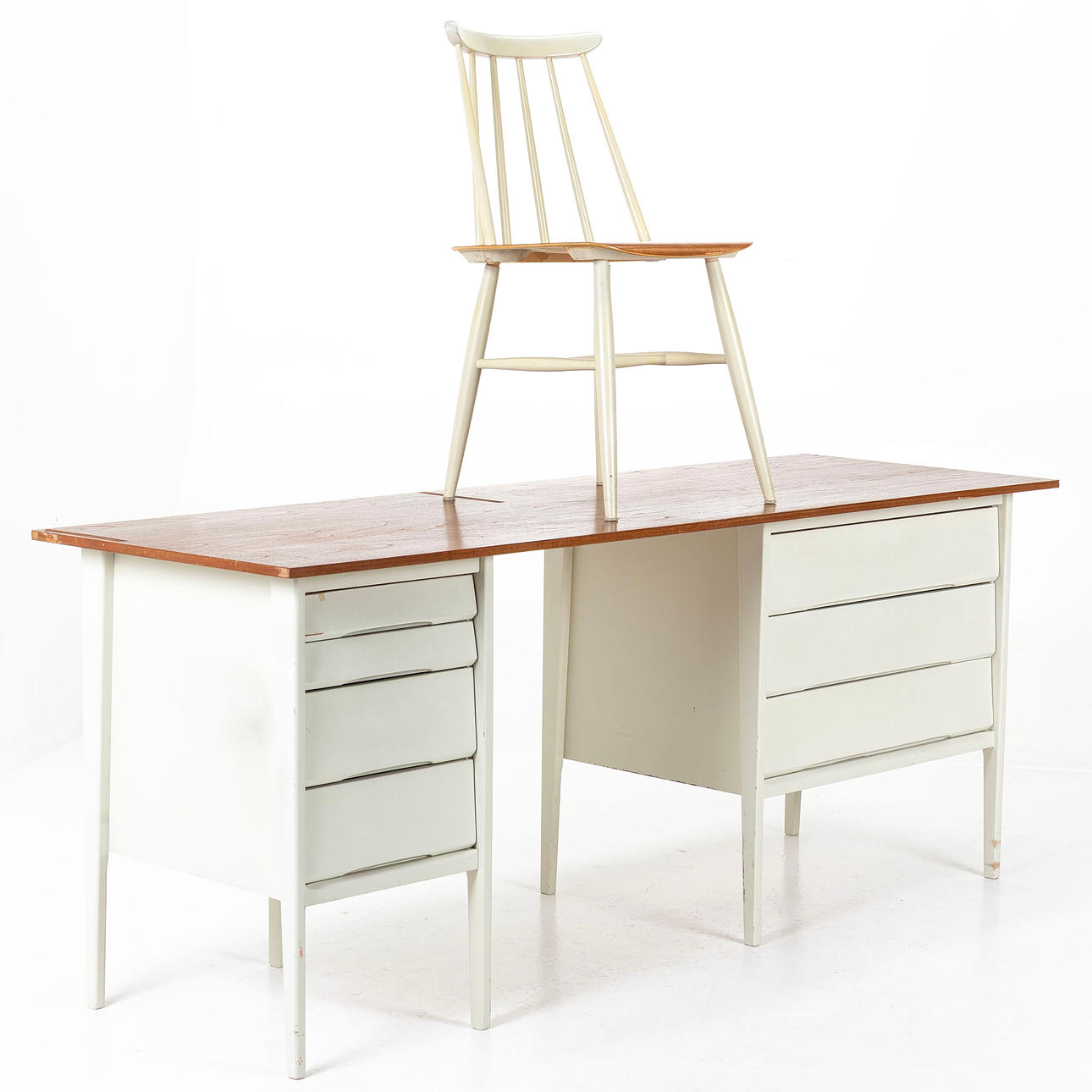 DESK, with chair, teak, 1950/60s.