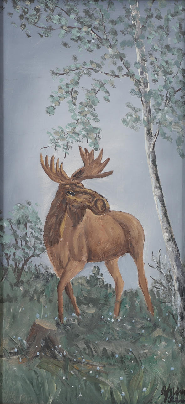YNGVE JOHANSSON. Moose, oil on panel, signed.