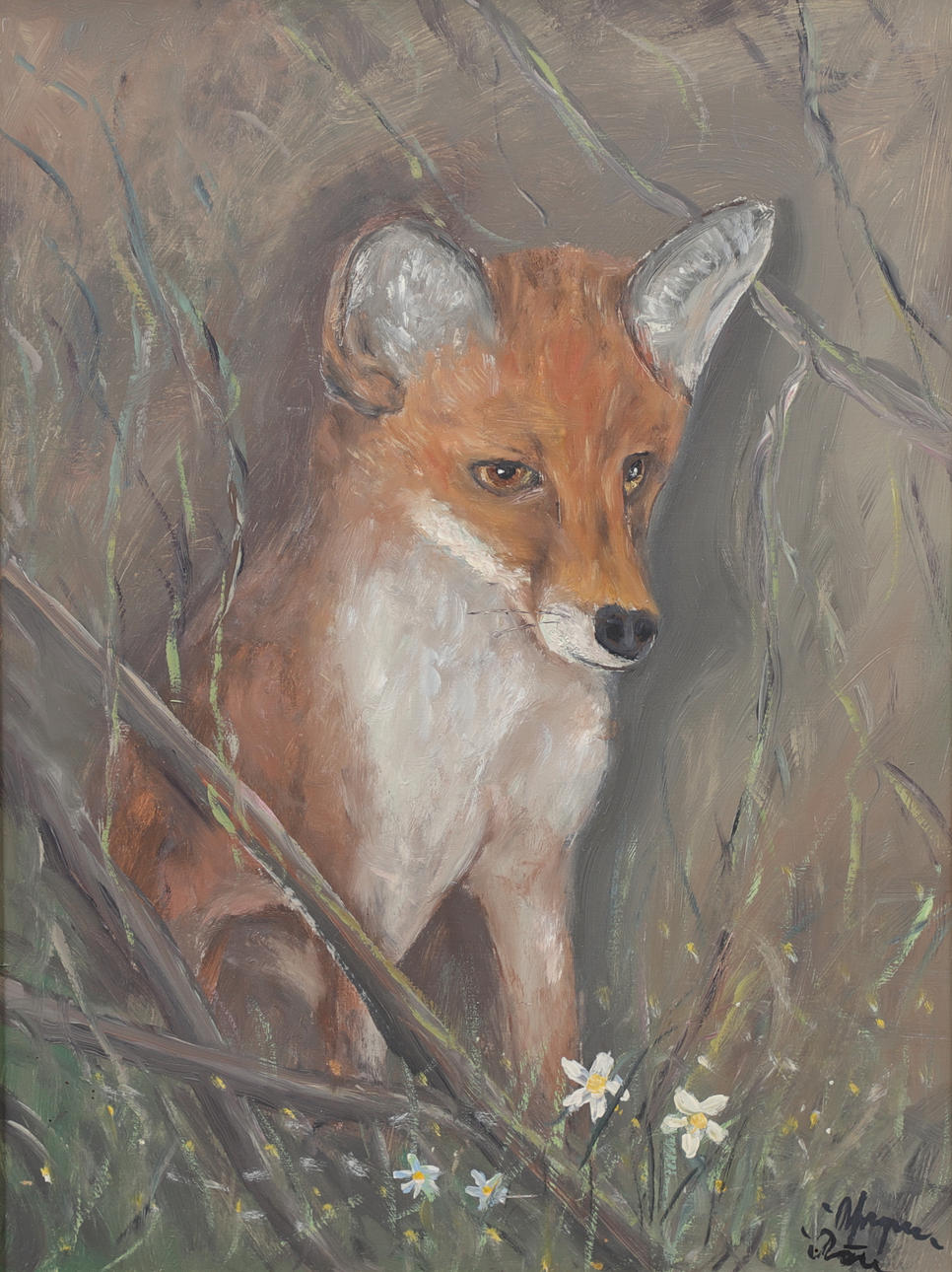 YNGVE JOHANSSON. Fox, oil on panel, signed.