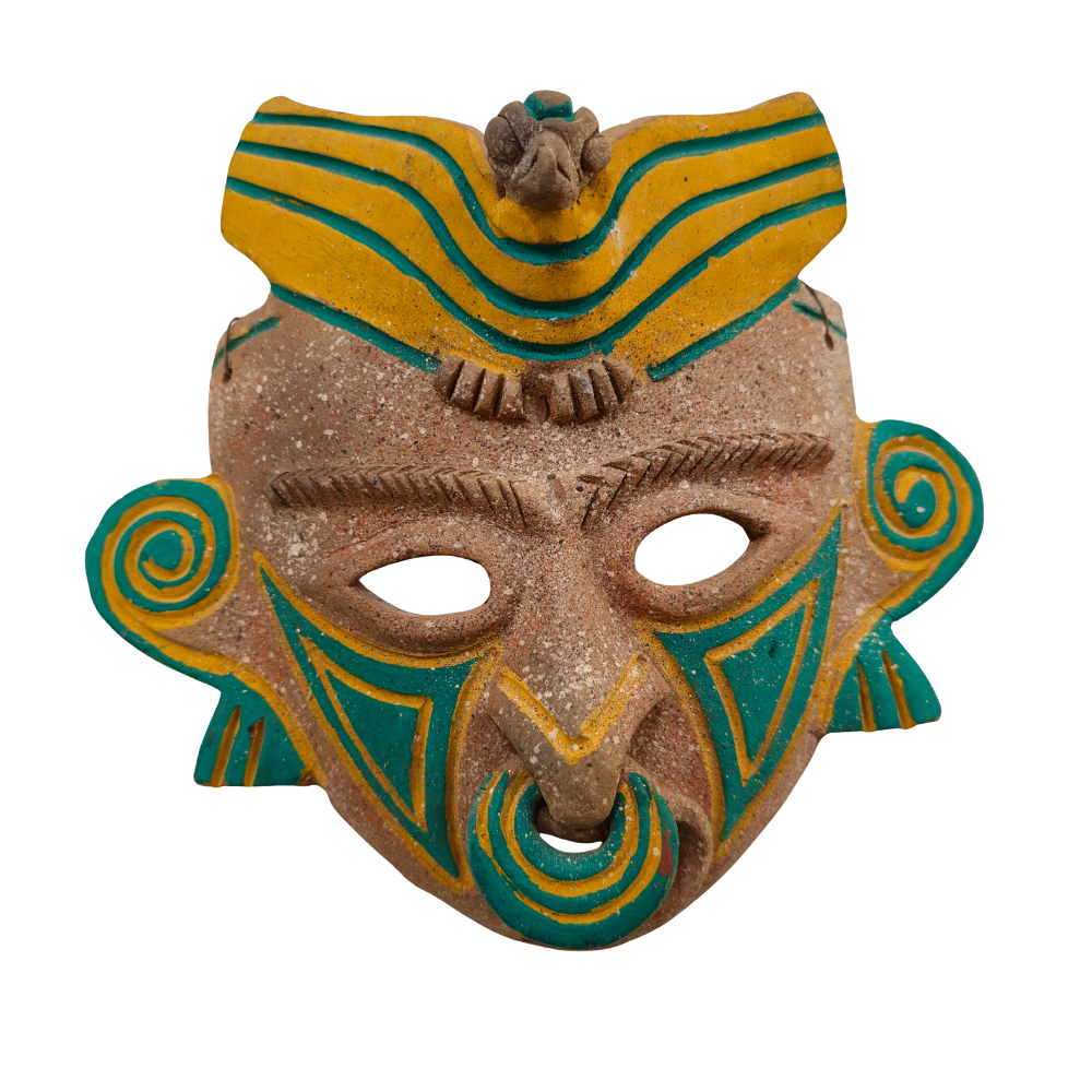 TRIBAL MASK WITH CLAY BORDER.