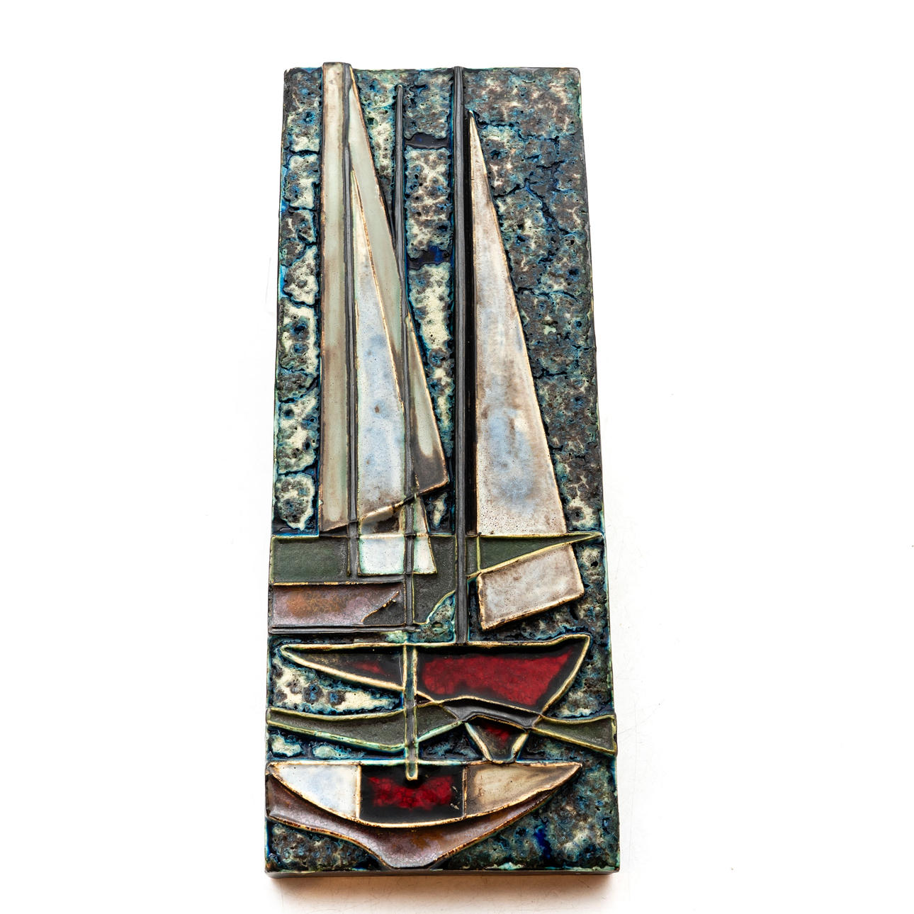 HELMUT SCHÄFFENACKER. Väggrelief, Stengods, Båtmotiv.